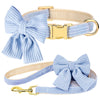 Light blue velvet dog collar and leash set with a bowknot