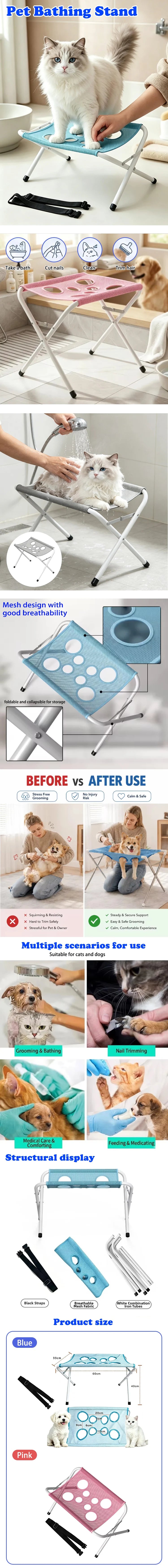 Foldable Pet Grooming Hammock with Adjustable Stand
