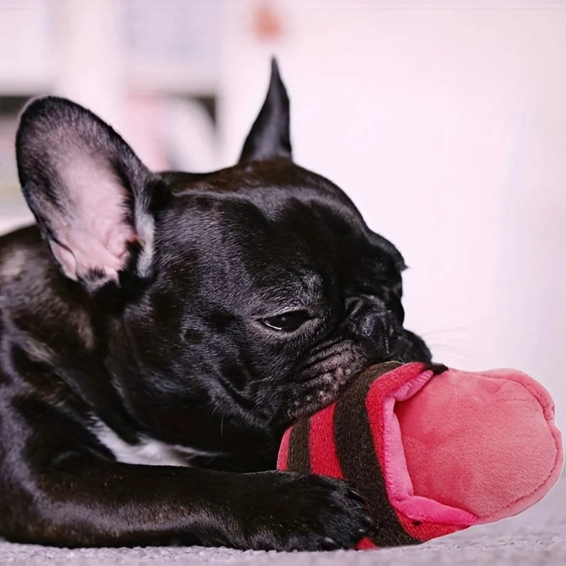 Cartoon Slipper Plush Squeaky Dog Chew Toy