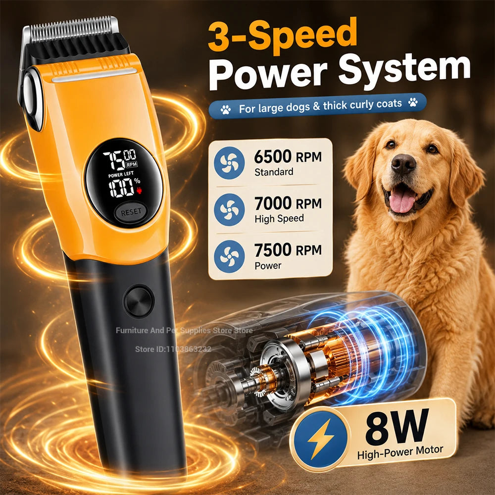 Professional Cordless Pet Grooming Clipper with LED Light and 6 Guide Combs