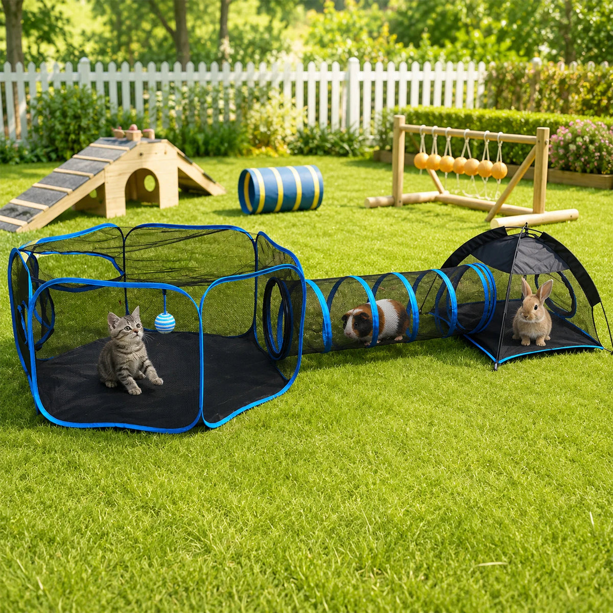 3-in-1 Portable Mesh Pet Playpen with Tunnel