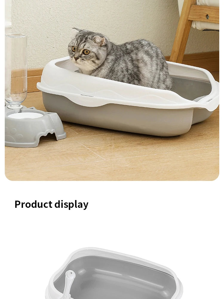 Halboffene Katzentoilette mit Spritzschutz