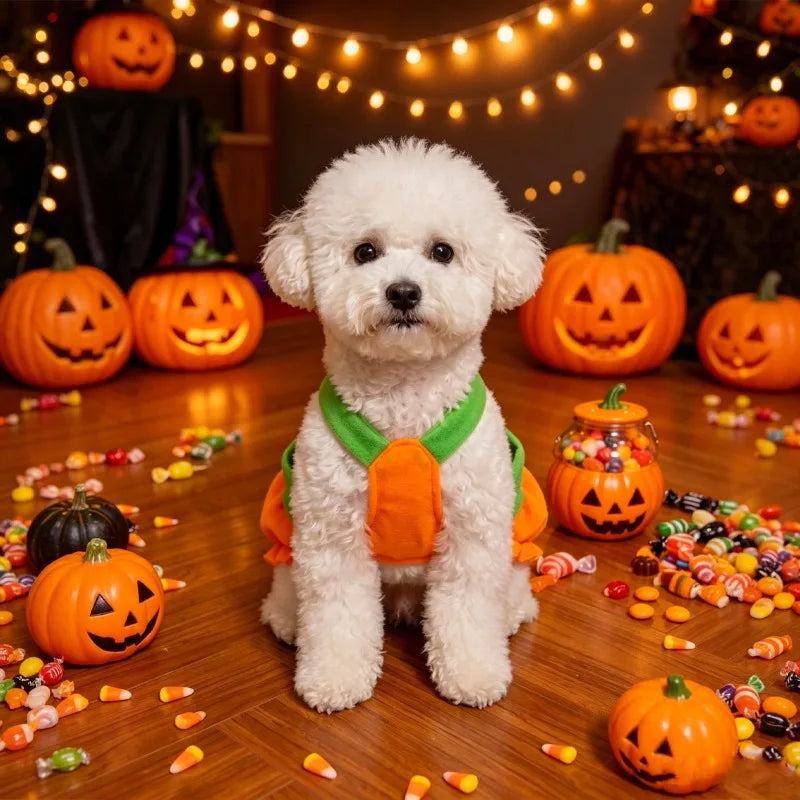 Adjustable Halloween Pumpkin Overall Costume for Small Dogs and Cats