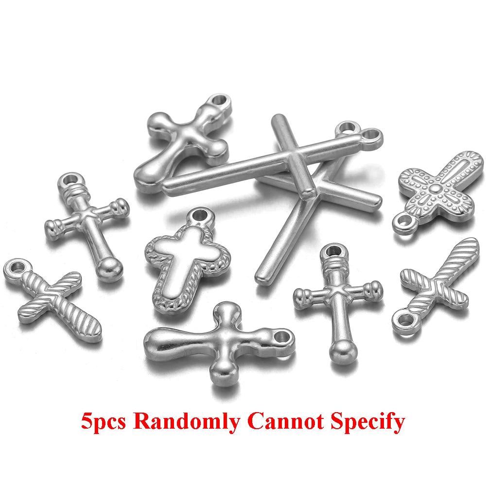A set of five silver cross charms for DIY jewelry making