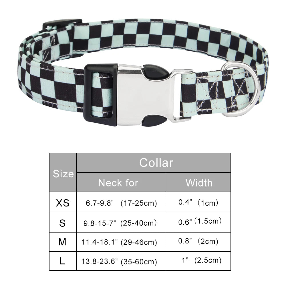 Adjustable Checker Pattern Dog Collar - Soft Nylon, Quick Release