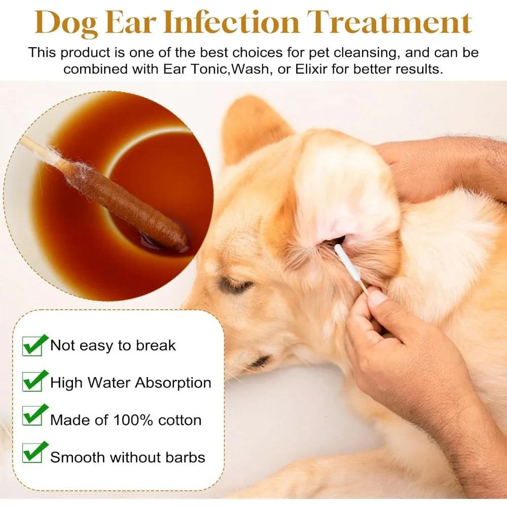 Extra-Long Double-Tipped Cotton Swabs for Pet Ear Care