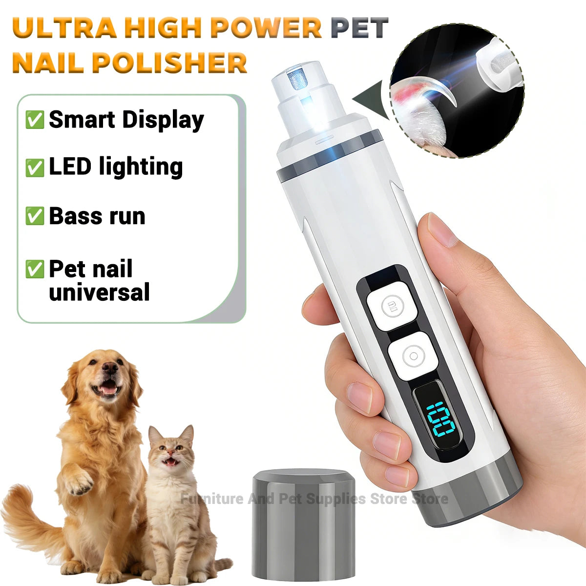Rechargeable Pet Nail Grinder with LED Light