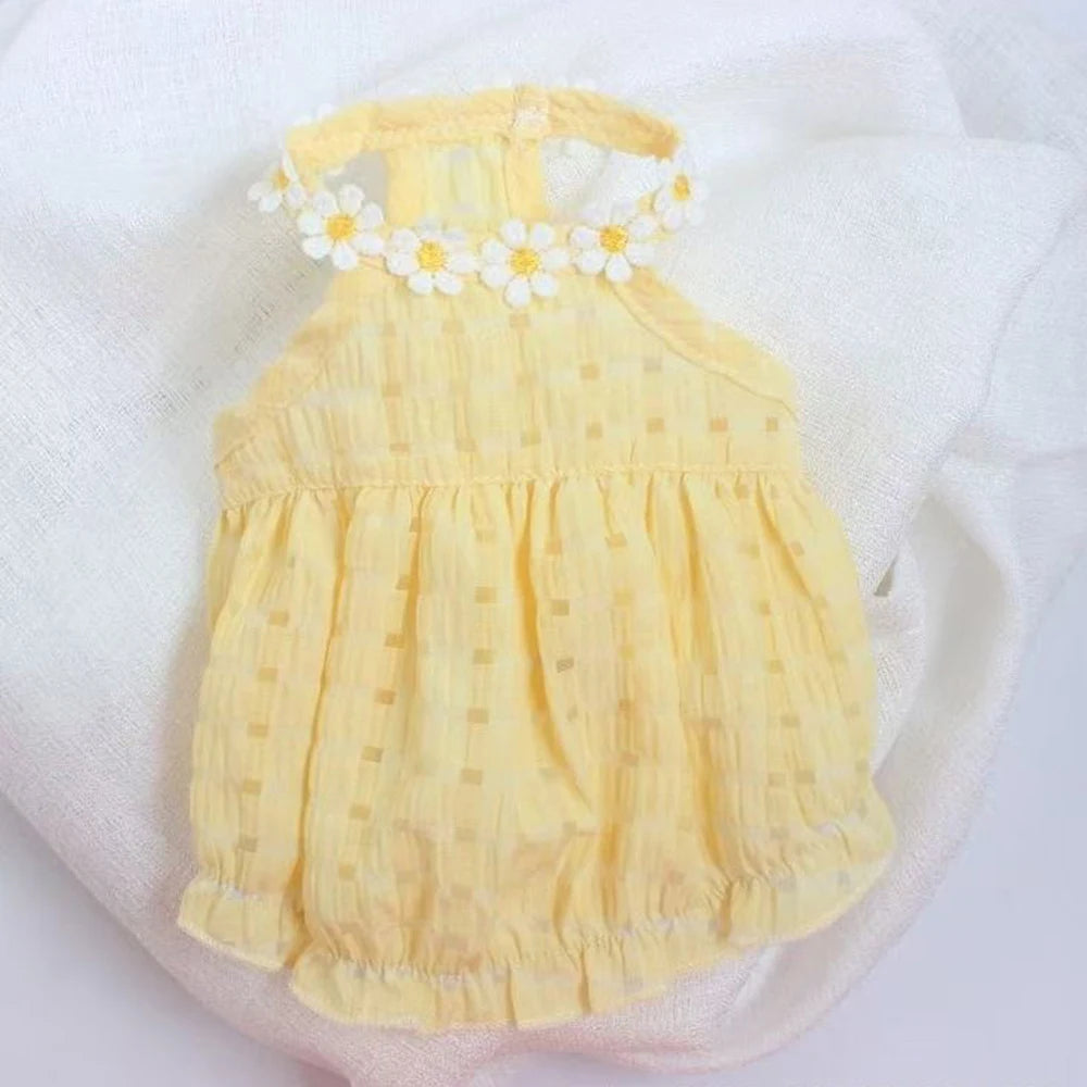 Yellow Floral Wreath Collar Mini Dog Dress