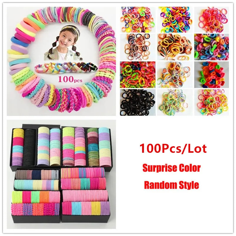 Colección de bandas elásticas y accesorios para el cabello de colores vivos para niños.