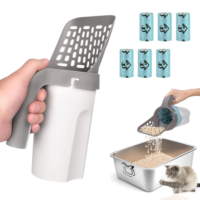 Cat Litter Scoop with Integrated Waste Bag Holder