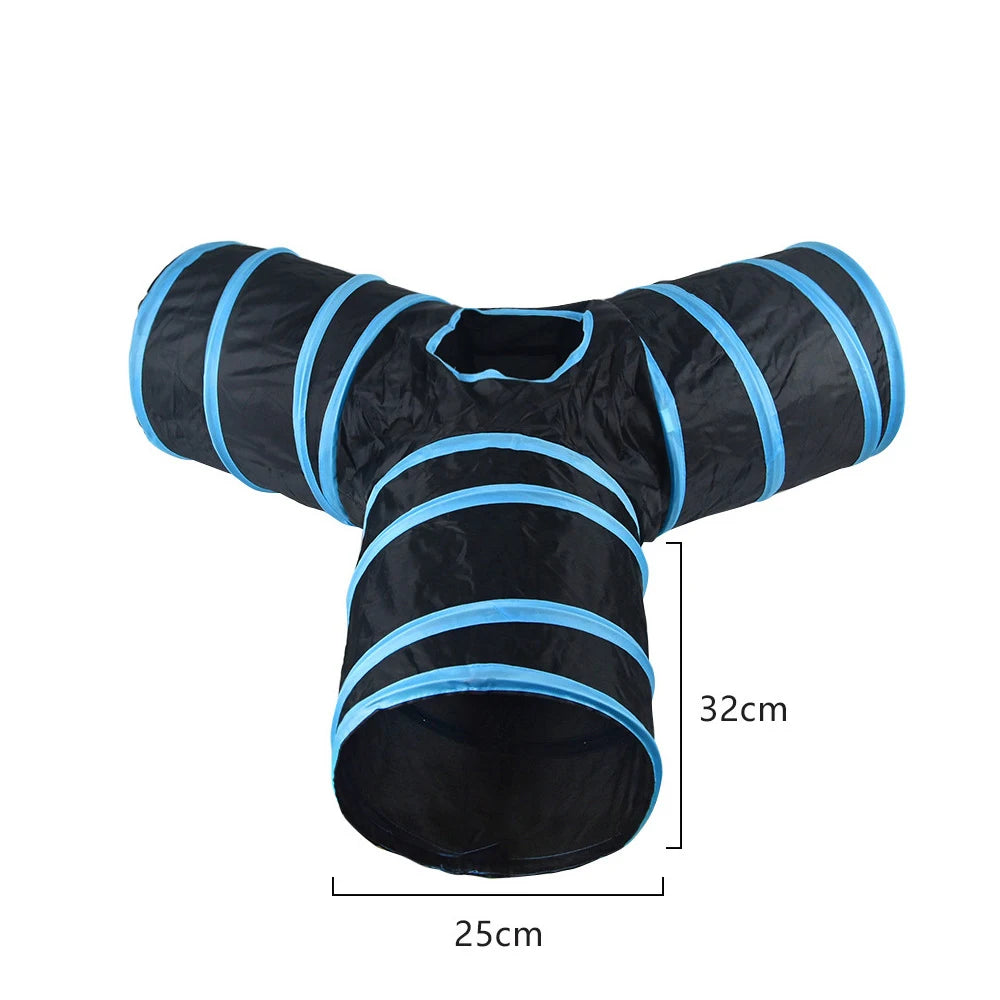 Tunnel pour chat pliable noir et bleu avec papier froissé