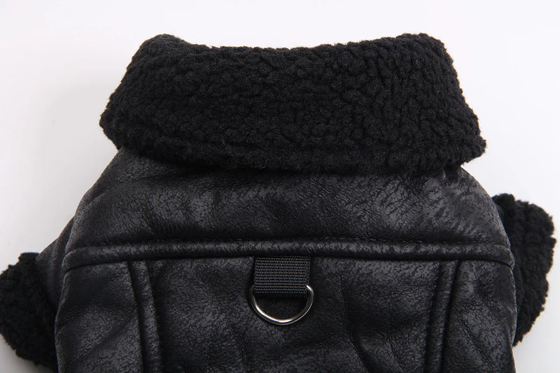 معطف كلب شتوي من جلد صناعي وبطانة فليس دافئة