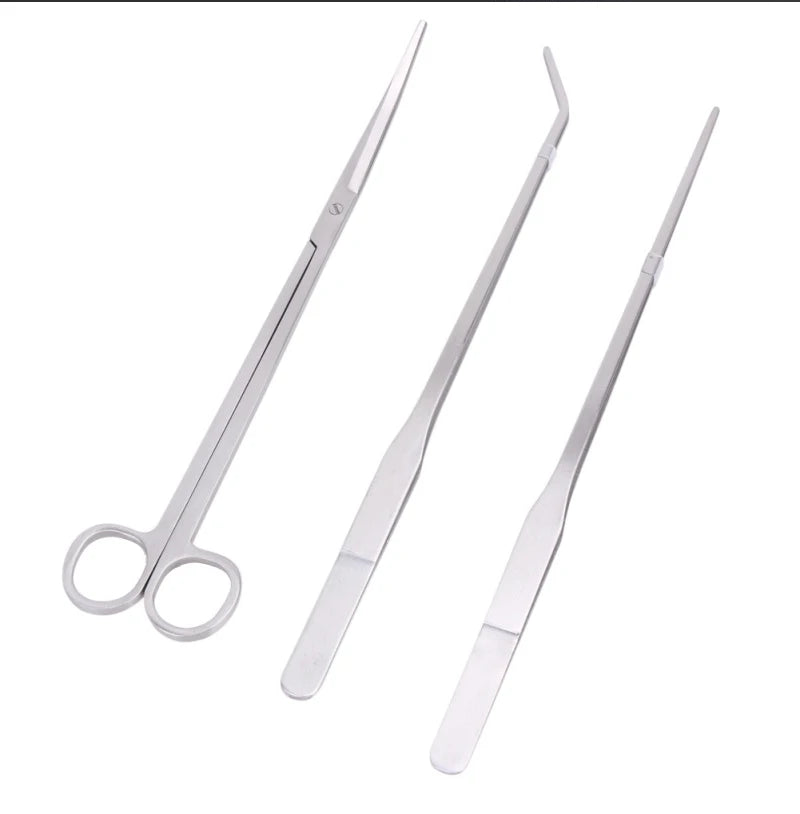 Stainless Steel Aquarium Tool Set with Scissors, Tweezers, and Shovel