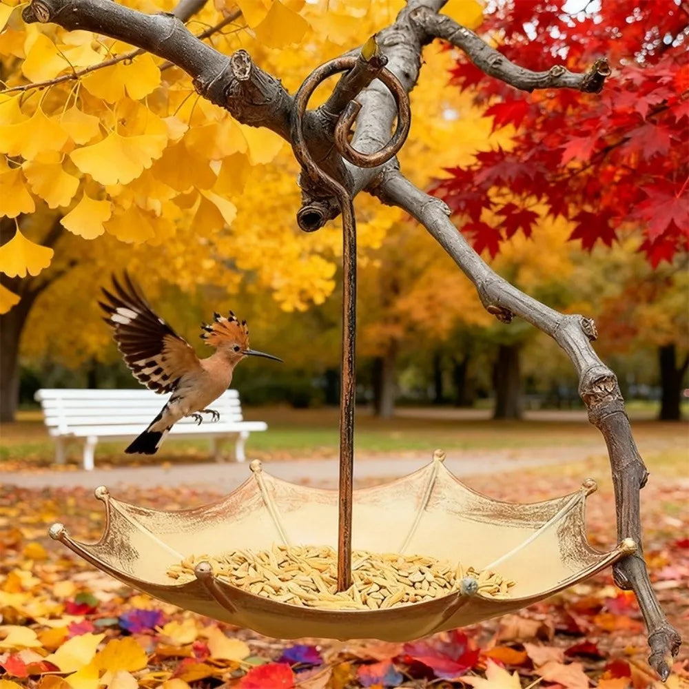 Umbrella-Shaped Hanging Bird Feeder with Leak-Resistant Design