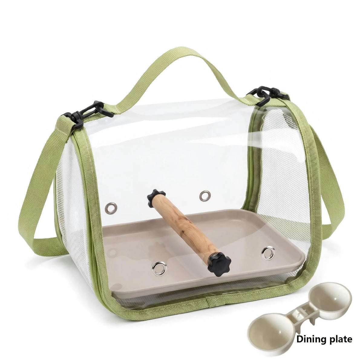 Transparent Bird Carrier with Wooden Perch