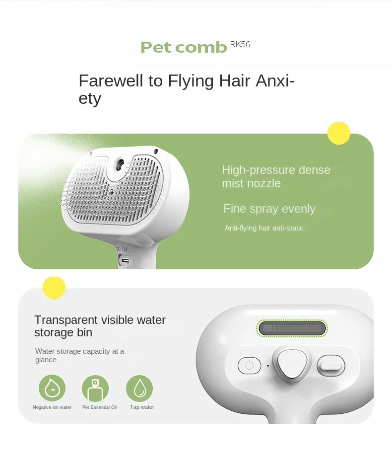 Brosse de toilettage électrique 3-en-1 pour animaux avec vapeur et massage