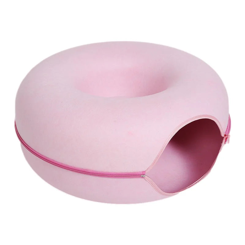 Lit pour deux chats, donut rose convertible.
