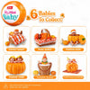 A blind box featuring six baby dolls in pumpkin themed accessories like a basket, chair, and lounger.