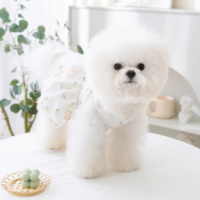 Princess Mesh Dog Dress with Bow Lace Trim