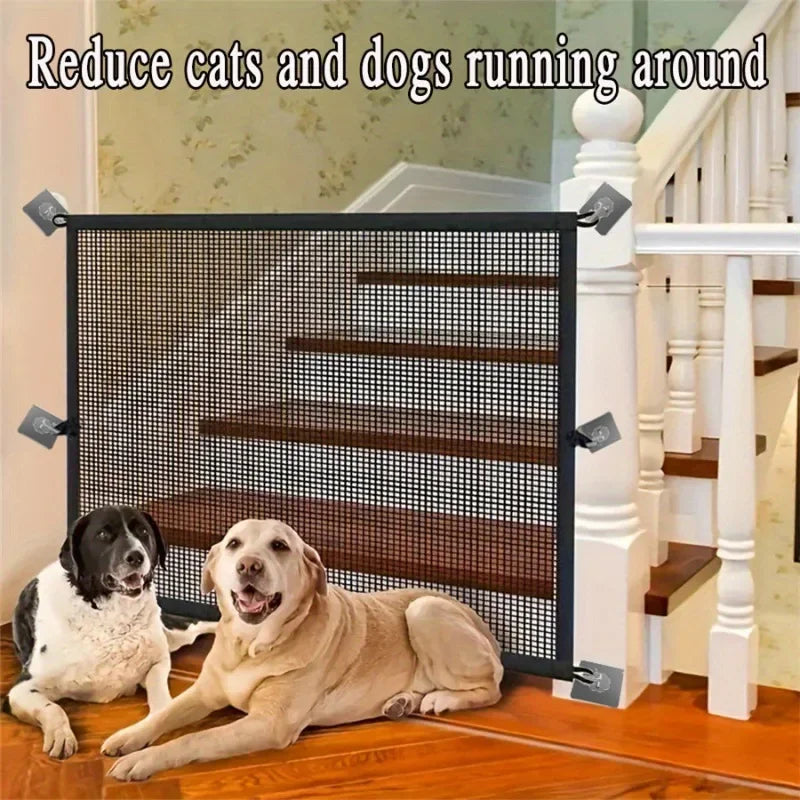 Foldable Mesh Pet Gate with Adhesive Hooks – No-Drilling Safety Barrier