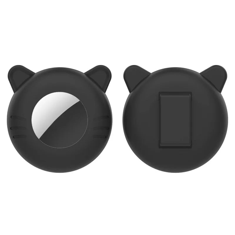 A pair of black silicone collar holders designed for cats and small dogs.