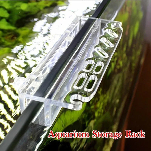 Clear acrylic storage rack designed for organizing aquarium tools