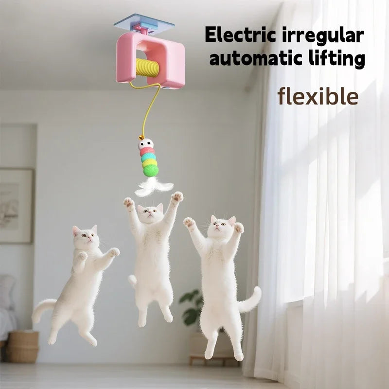 Smart Hanging Cat Toy with Feathers and Twin Ropes
