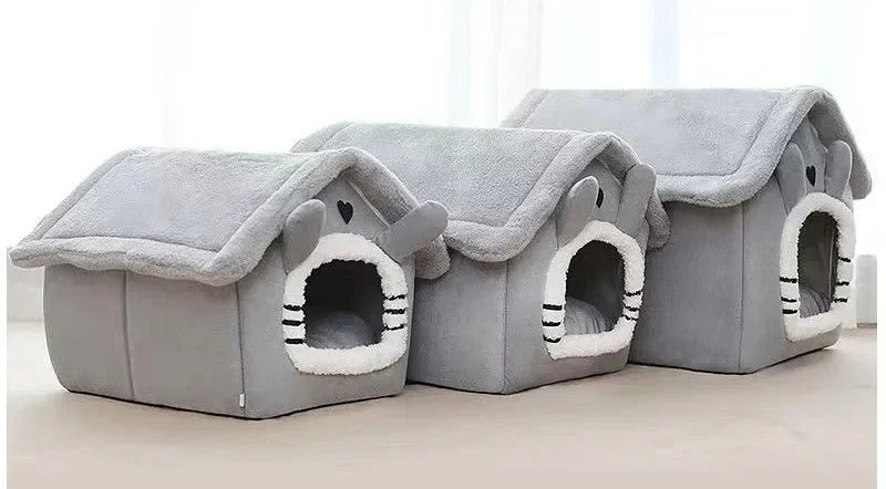Tentes d'animaux gris amovibles pour chiens et chats avec ouvertures et tissu doux.