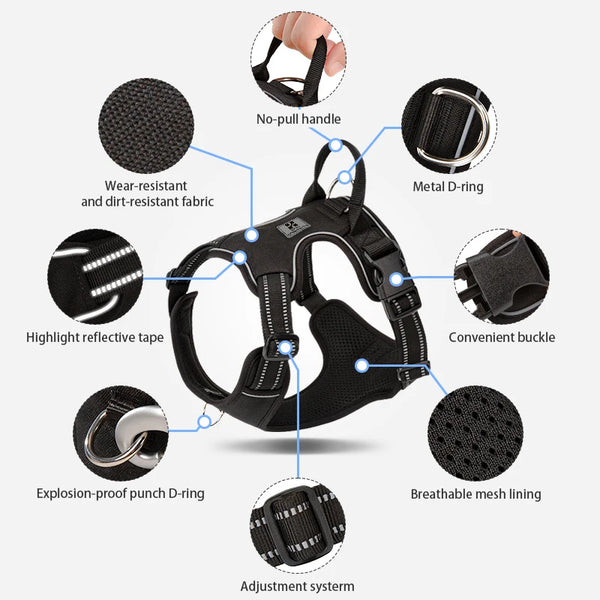 Adjustable No-Pull Reflective Dog Harness for Small to Large Dogs
