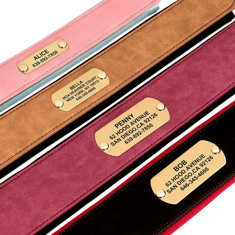 Wide Personalized PU Leather Dog Collar With Custom Name Tag