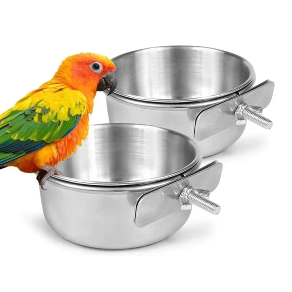 Stainless Steel Clamp-On Bird Feeder & Water Cup for Cages