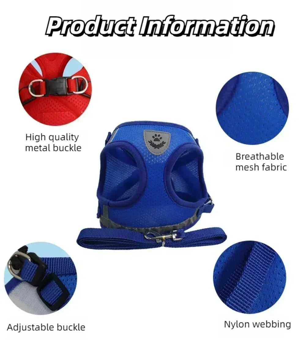 Adjustable Escape-Proof Mesh Harness and Leash Set for Cats and Small Dogs