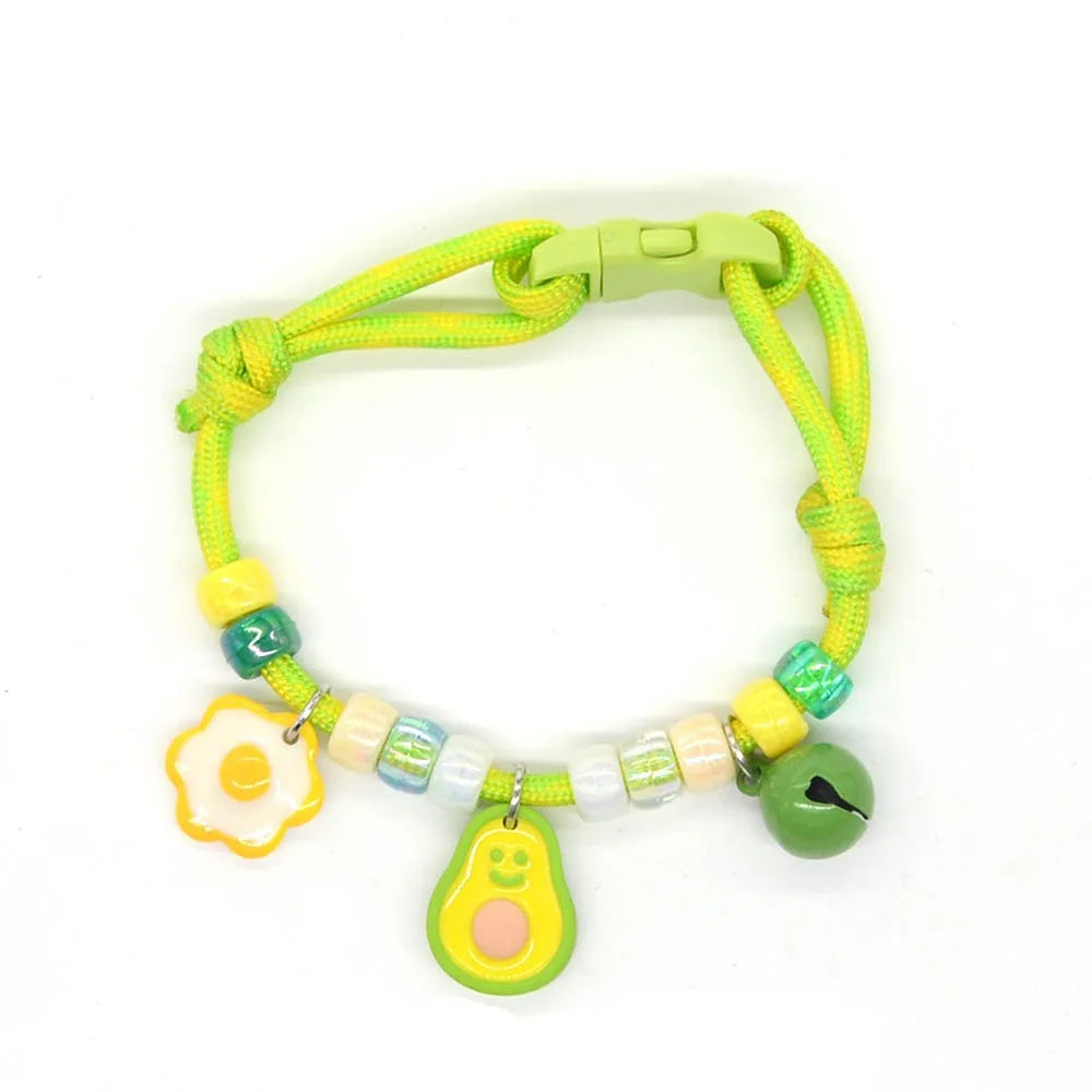 Colorful braided pet collar with a bell for cats and small dogs featuring various colored beads.