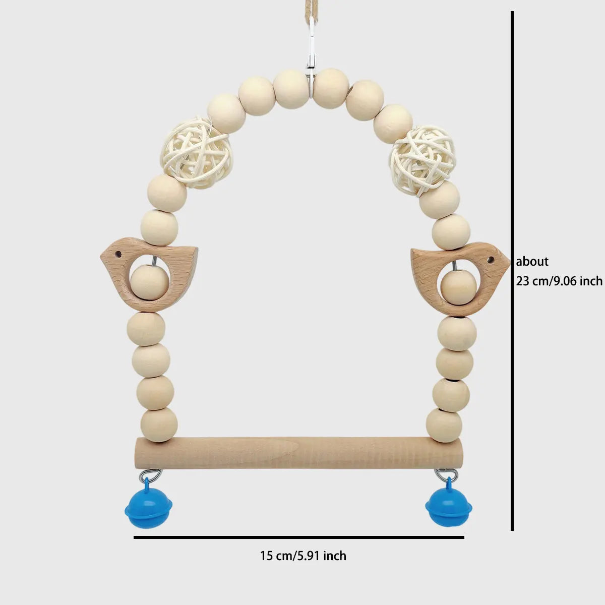 Natural Wood Parrot Swing with Chewing Toy for Small Birds