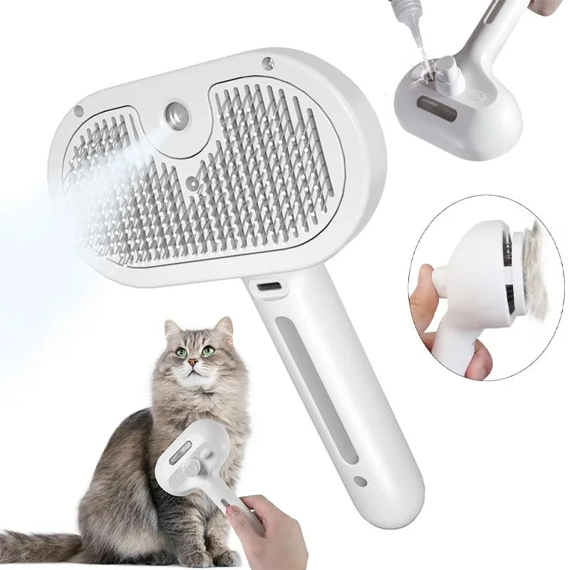 Brosse de toilettage électrique 3-en-1 pour animaux avec vapeur et massage