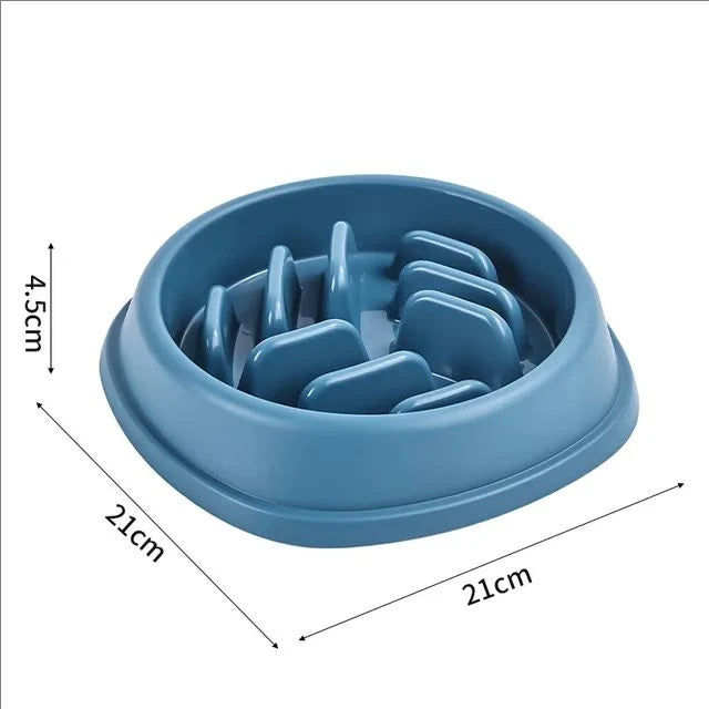 A light blue anti-choking slow feeder bowl for dogs and cats shown from above.