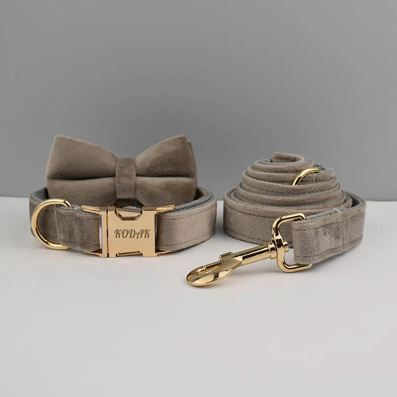 Personalisiertes Halsband, Geschirr & Leine Set mit abnehmbarem Fliegenknoten