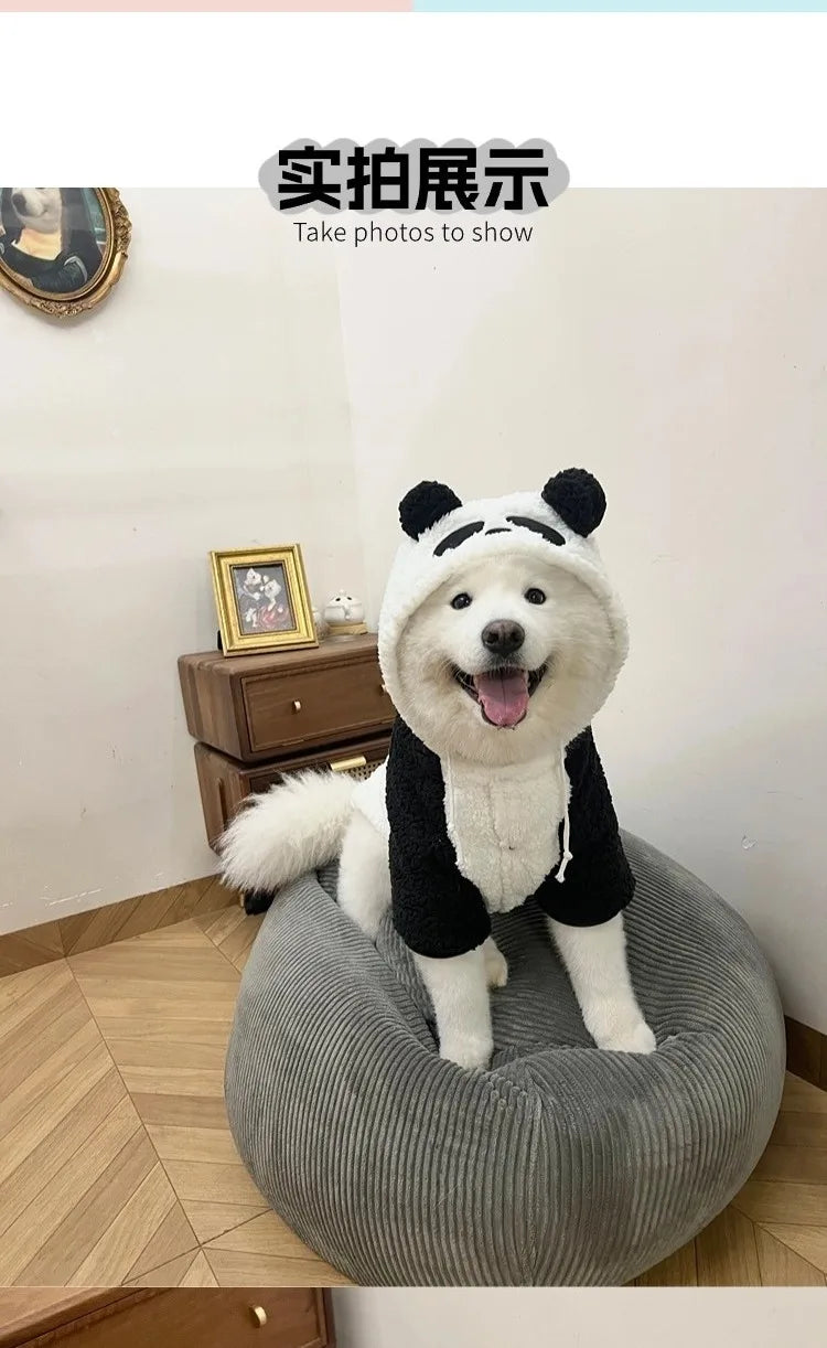 Panda Design Hooded Fleece Dog Coat – Warm Winter Jumpsuit for Small & Medium Breeds
