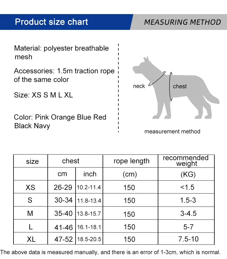 Adjustable Mesh Dog Harness Vest for Small and Medium Pets
