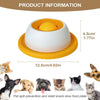 A yellow and white licking mat designed for pet spill prevention and relief snack slow food plate.