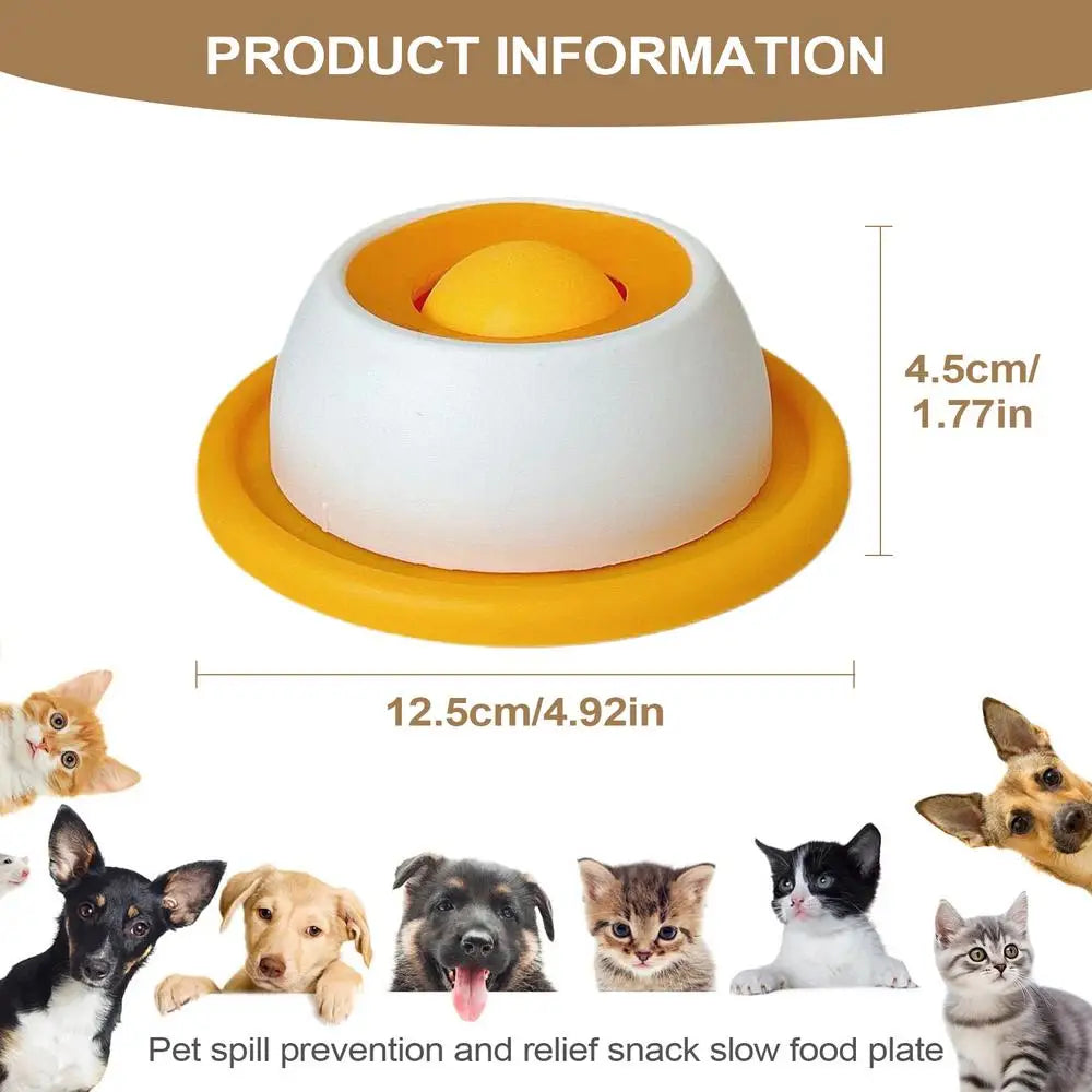 A yellow and white licking mat designed for pet spill prevention and relief snack slow food plate.