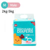 A package of disposable diapers for dogs labeled M size, showing a yellow puppy graphic.