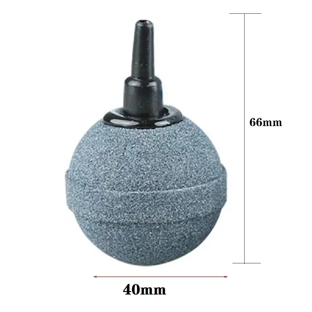 A gray aquarium air stone with a black nozzle, shown with dimensions of 66mm in height and 40mm in diameter.