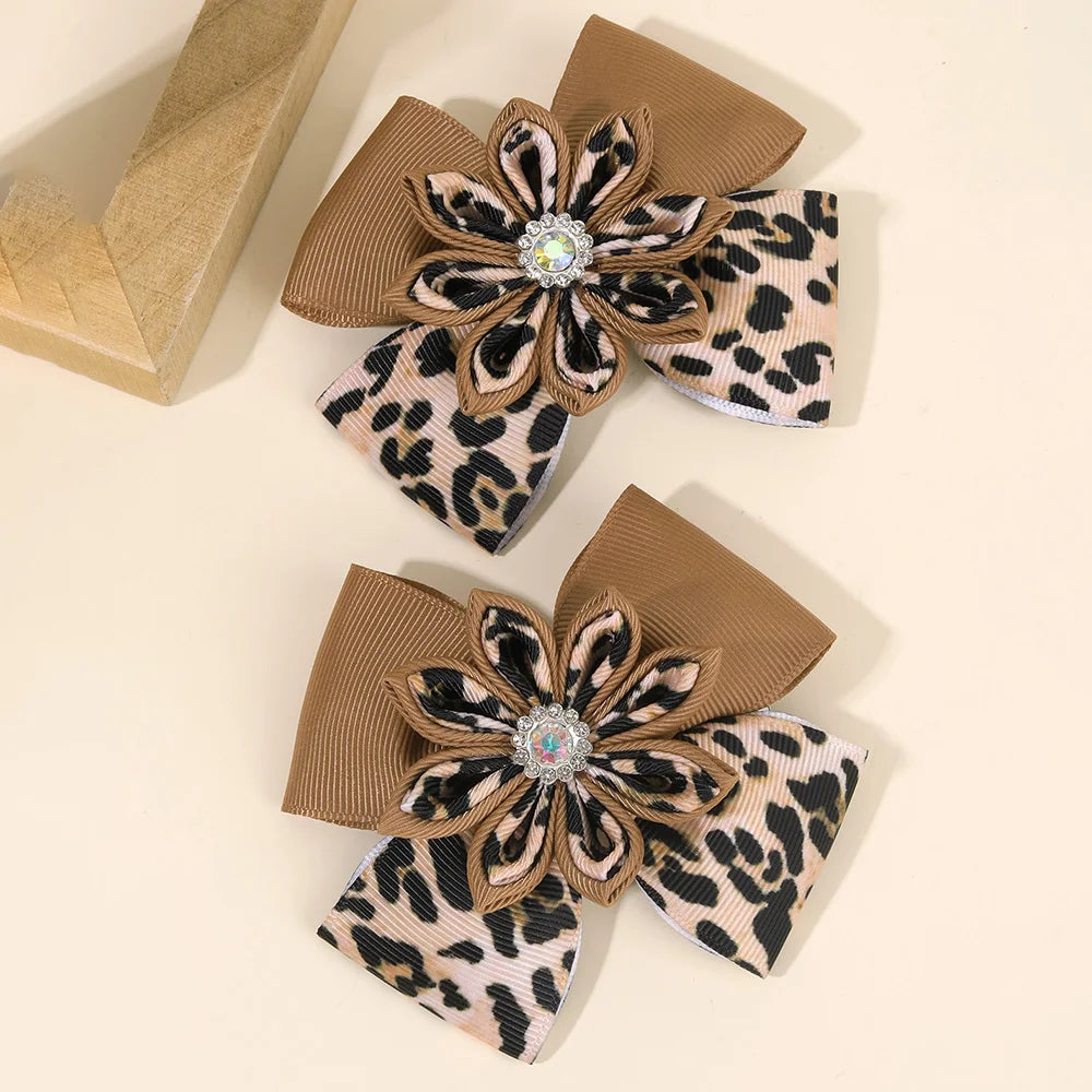 Leopard Bow Hair Clips for Girls - Set of 2