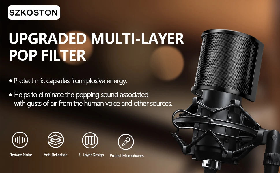 Universal Microphone Pop Filter with Triple-Layer Metal Windscreen