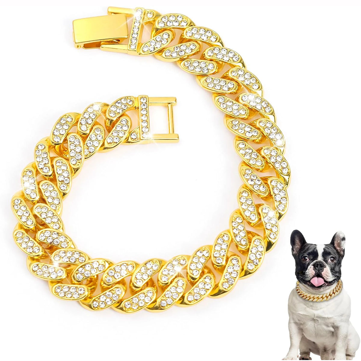 Crystal-Embellished Cuban Link Dog Collar
