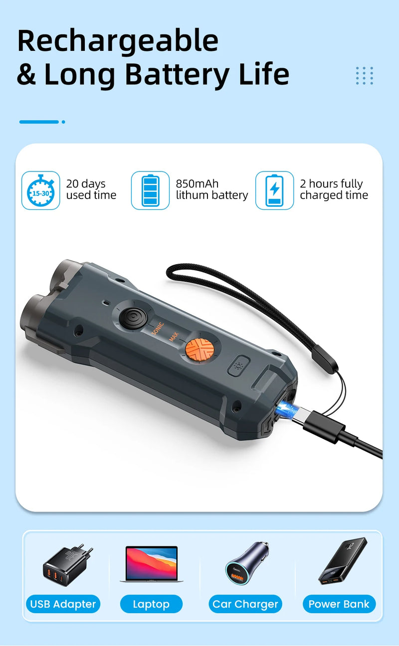 ROJECO Ultrasonic Dog Repeller with LED Flashlight - Rechargeable