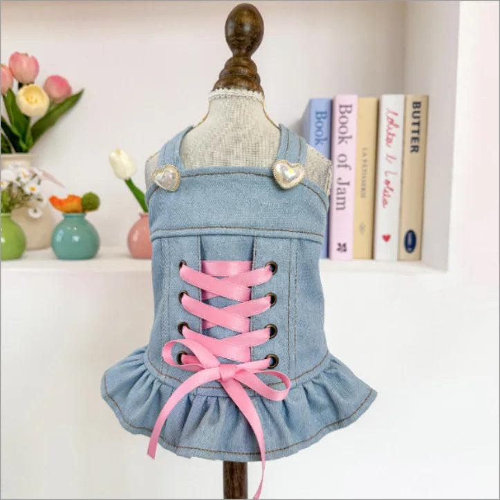Charming Denim Jacket for Small Dogs with Playful Prints