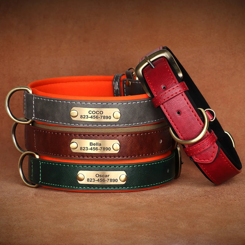 Personalisiertes Leder-Hundehalsband mit graviertem ID-Tag