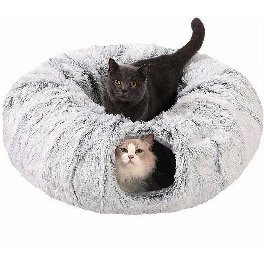 Fleece-Lined Cat Tunnel Bed with Removable Cover